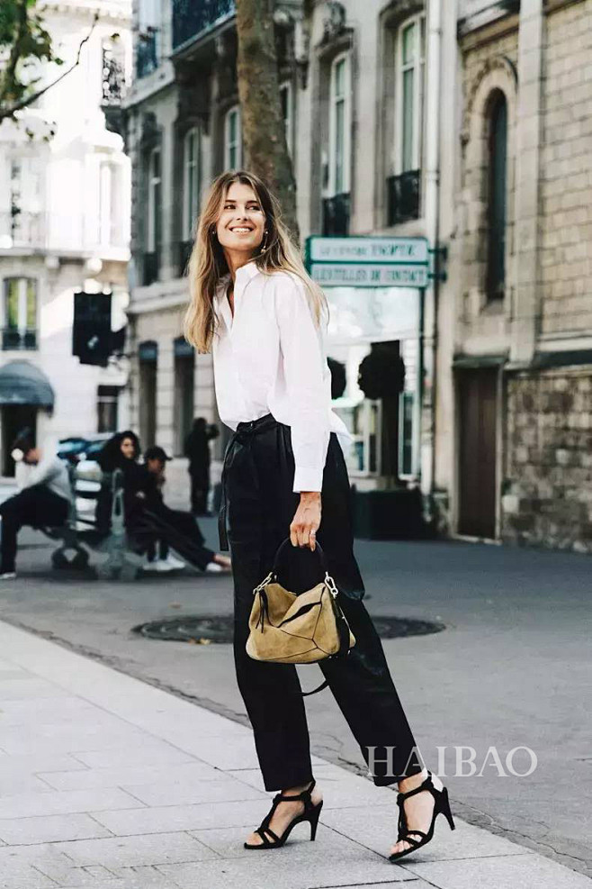 2017夏季白衬衫黑裤子搭配look