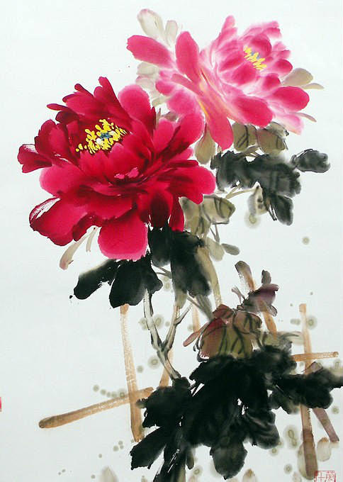 转载国画写意牡丹景秀的河山的空间百度空间