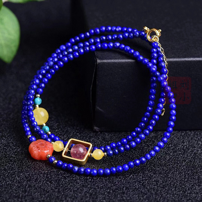 天然阿富汗青金石手链女款三圈多圈佛珠手串原创民族风文艺蜜蜡淘宝网