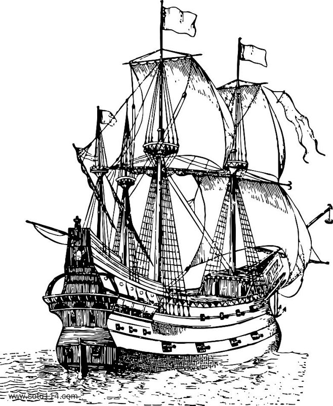 素描描轮船插画素材