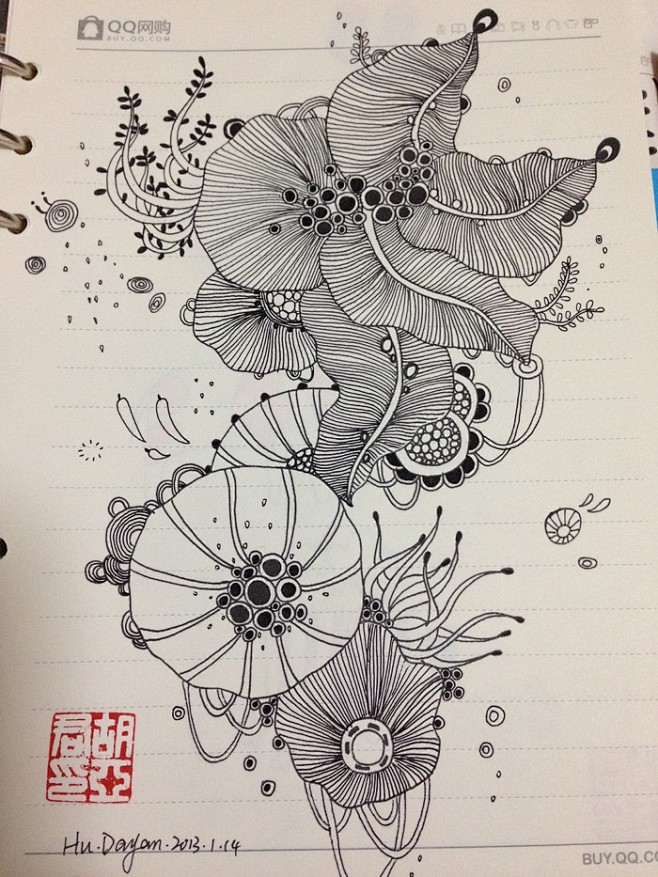 黑白線描插畫