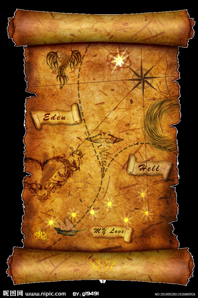 地图-花瓣网|陪你做生活的设计师 | 古代复古卷轴破旧羊皮卷藏宝图免