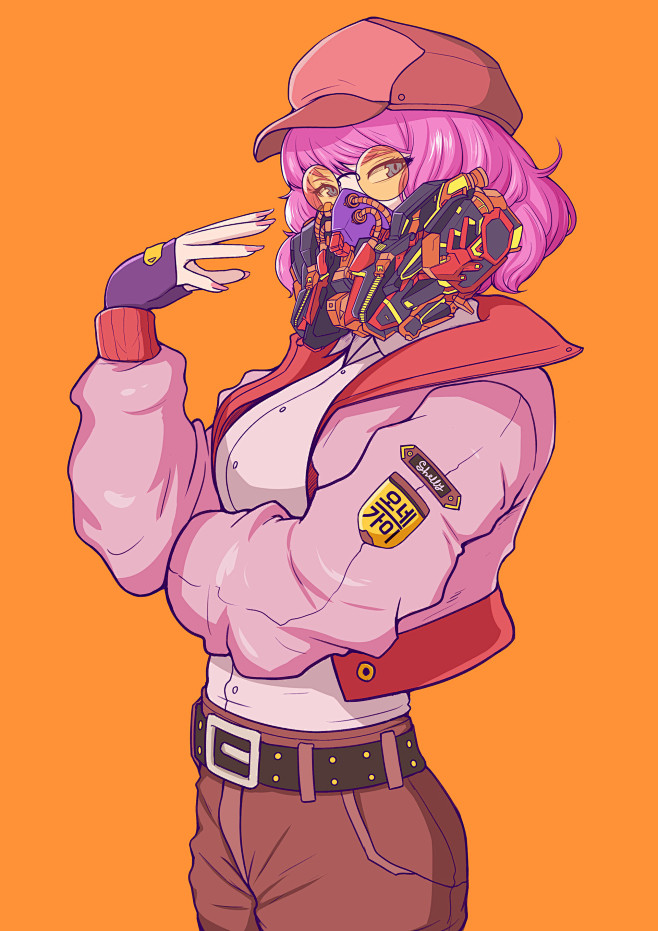 2d插图绘制原创人物橙色背景面具电子人像展示科幻小说blueriest头像