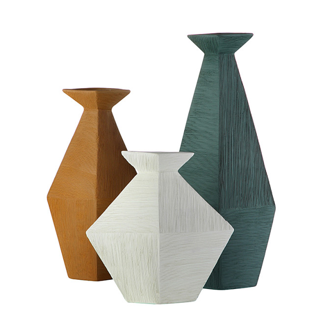 客厅创意陶瓷花瓶几何插花瓶摆设样板房间设计师轻奢软装饰品摆件淘宝