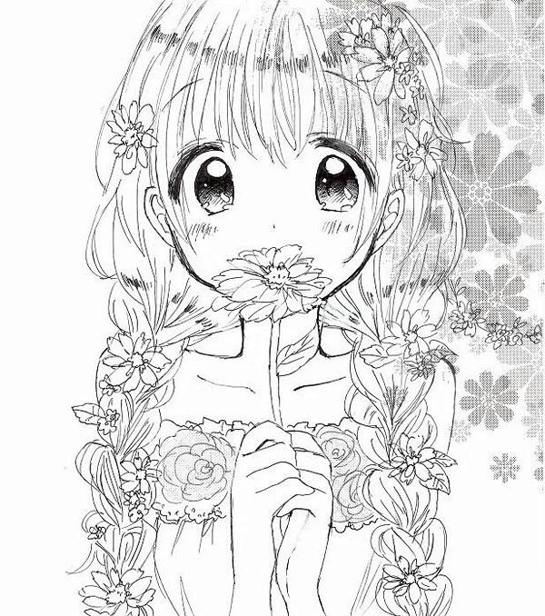 手绘插画原稿线稿黑白稿萌美少女二次元