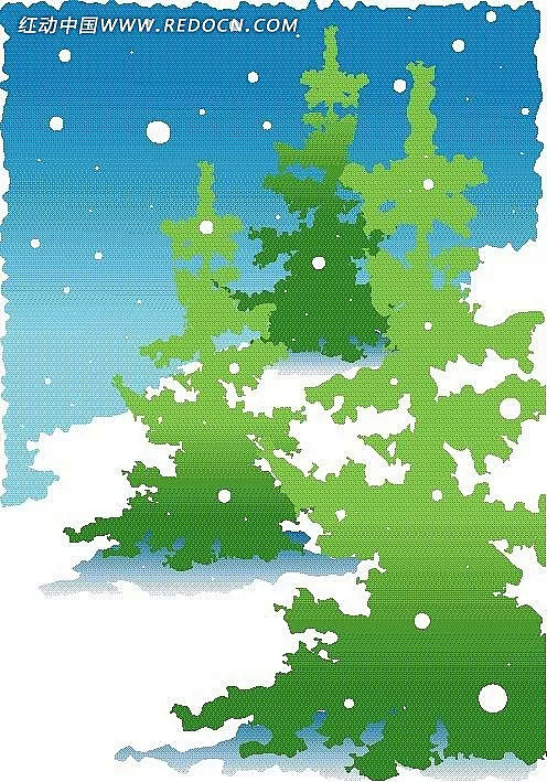 矢量冬季雪景绿色树木插画图形冬季雪景风景图片卡通插画