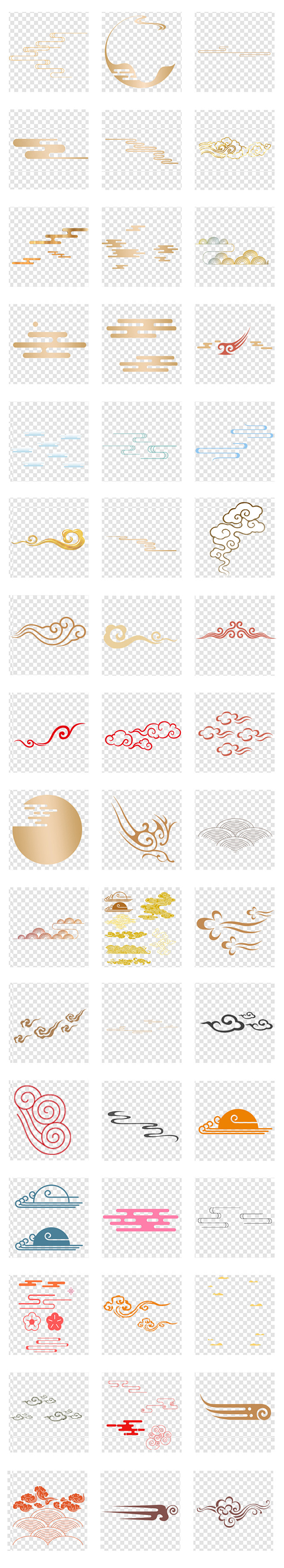 中國風古典線條雲紋祥雲圖案背景png素材