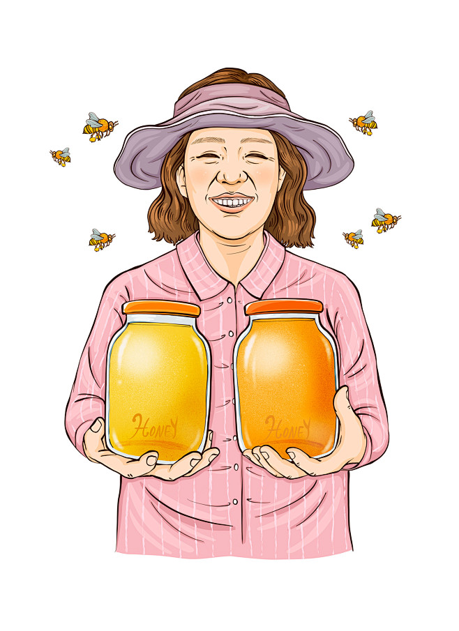 养蜂女生甜美蜂蜜淡彩手绘人物插图插画设计psdti087a22308