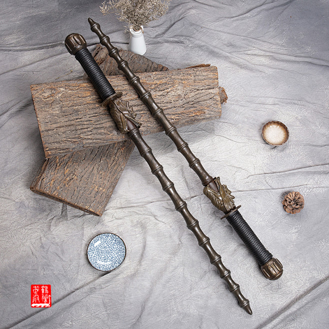 仿古一体龙头竹节钢鞭实心钢制双鞭锏武术训练兵器送背袋架子教程淘宝
