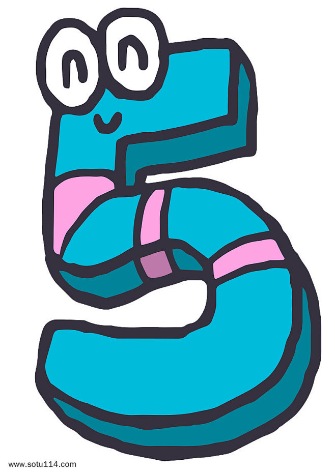 手绘带眼睛表情数字5