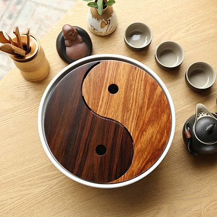 太极茶盘小号干泡盘茶道功夫实木茶具圆形陶瓷茶海储水式托盘茶台