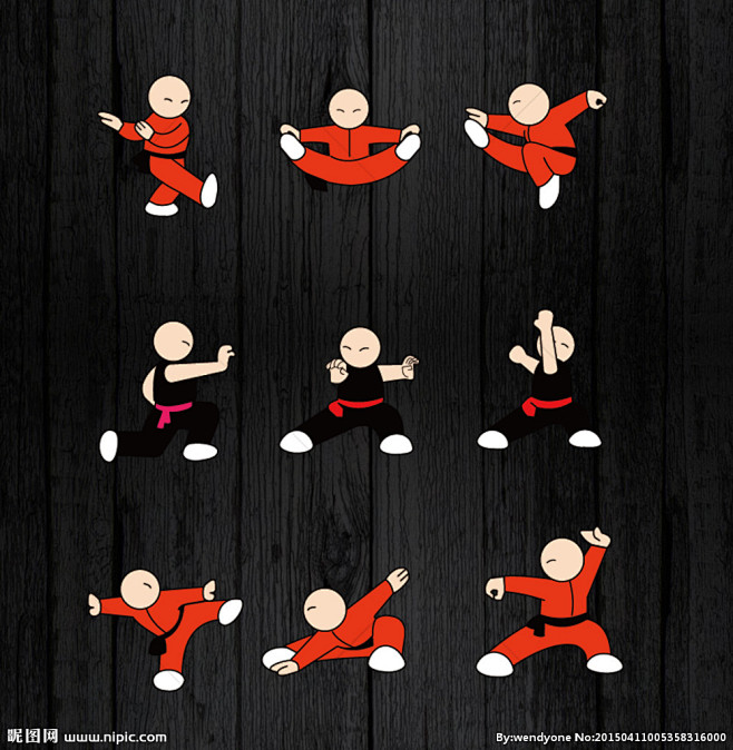 少林功夫卡通武术小子矢量