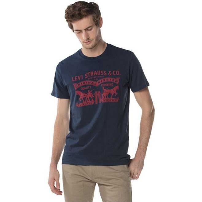 levis李维斯男士胸前双马印花图案休闲圆领短袖棉t恤美码偏大一码