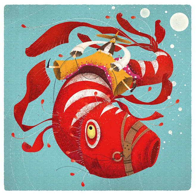 插画师的人物造型都非常细长,比例夸张,场景一般都是用线性抽象颠线