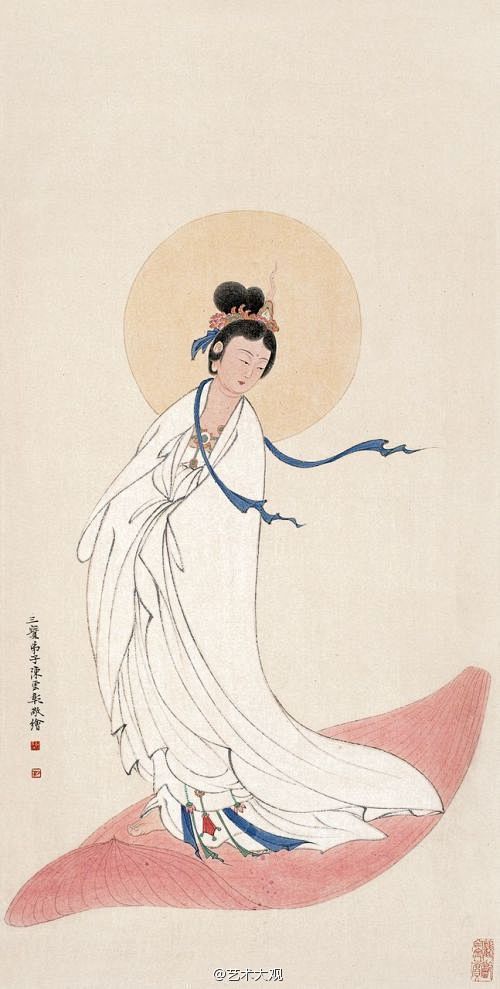 国画陈少梅作品人物篇观音菩萨造像佛像工笔人物画