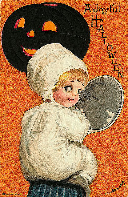 欧美万圣节复古手绘插画