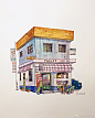 #插画##水彩##钢笔淡彩# 分享一组钢笔淡彩小建筑～画的是昙华林里的小店 喜欢这些平淡真实的小房子  ​​​​