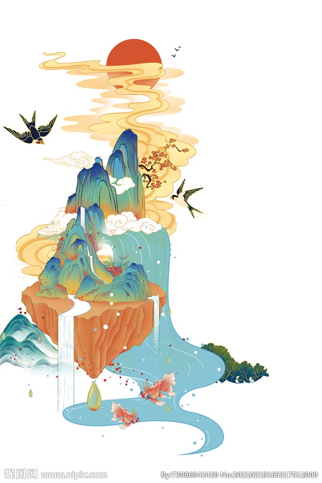国潮山水插画