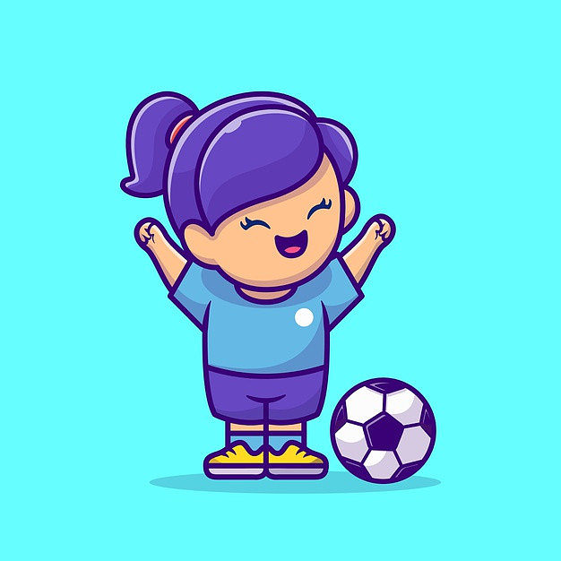 踢足球的女孩卡通矢量图插画矢量图素材