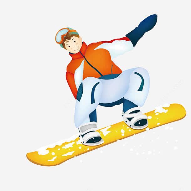 玩滑雪的男生高清素材冬季运动卡通人物户外运动旅游项目海报滑雪比赛