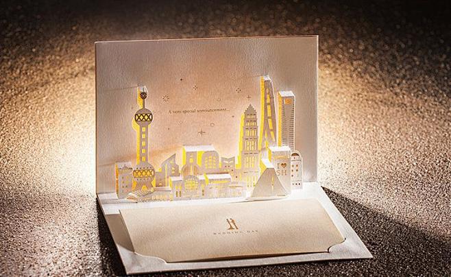 90商务建筑邀请函请柬3d立体纸雕激光镂空贺卡祝福卡片通用定制商品