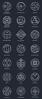 Collection of conceptual marks, representing different scientific areas.Available for purchase in outline and colored variations.: 