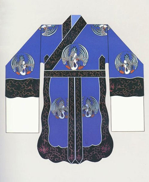 彩绣十团石蓝色鹤氅.戏曲舞台上扮演隐士.