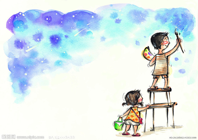 水彩画童年为你描绘一片天