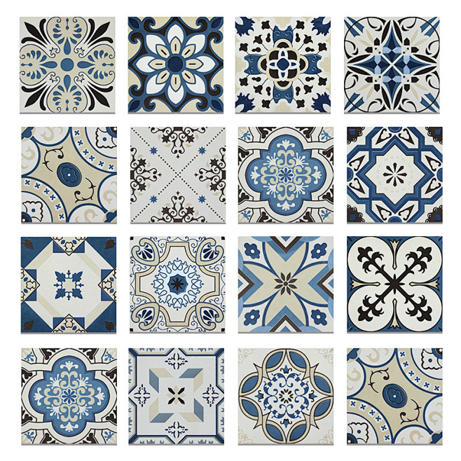 地中海风格蓝色花砖西班牙几何拼花瓷砖混铺墙地砖花片200x200mm淘宝