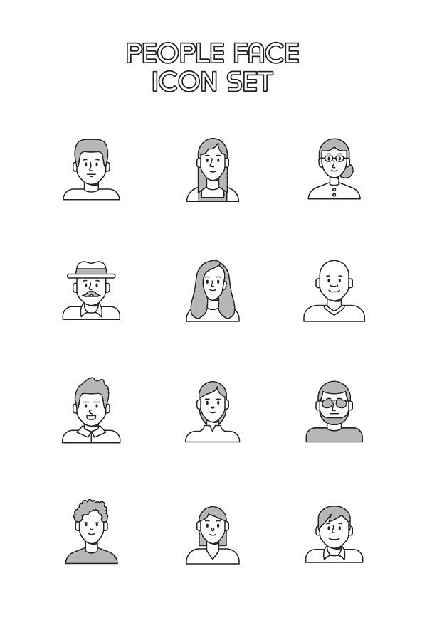 卡通黑白线稿卡通人物头像简约icon图标标识矢量设计素材ai345淘宝网