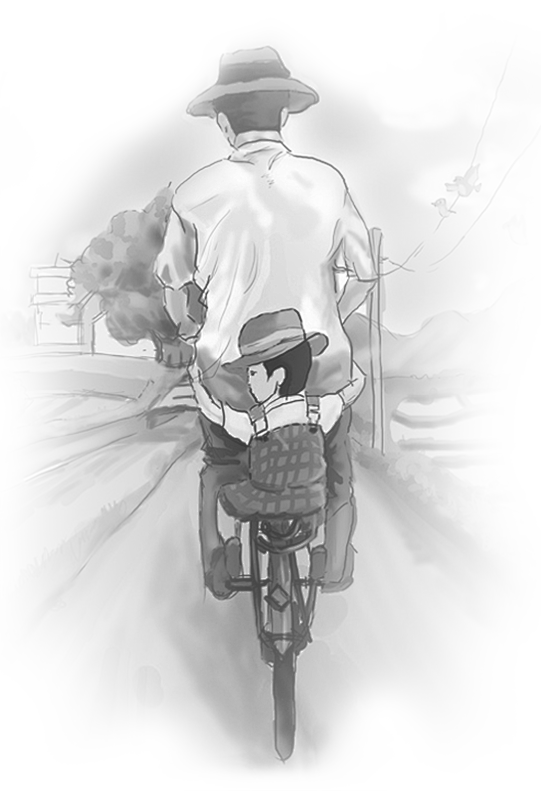 父亲骑车带孩子背影图片