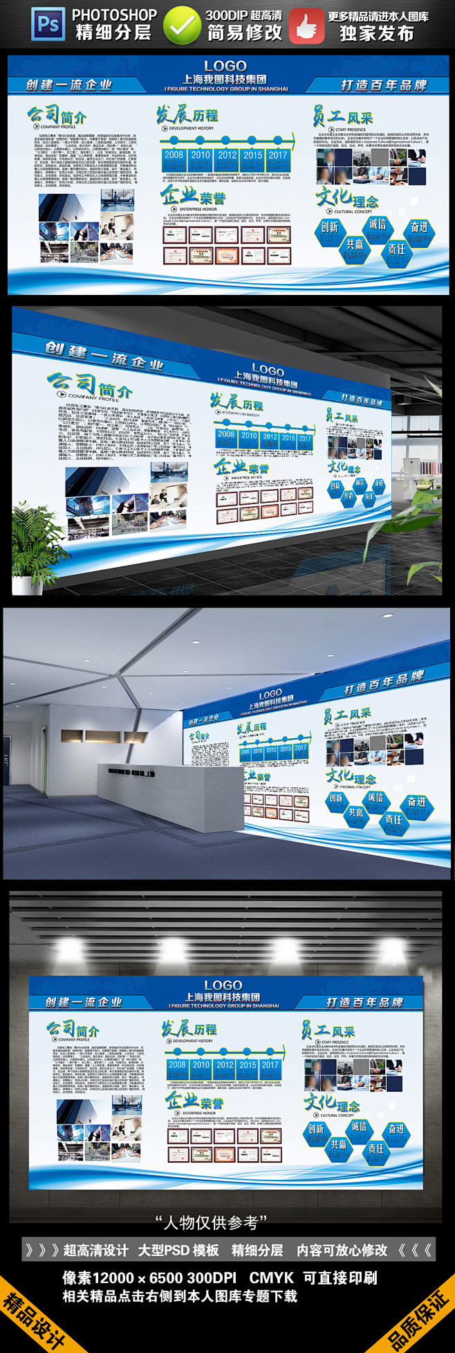 完整内容简约实用公司简介企业文化墙展板