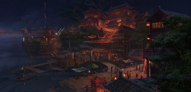 中国风场景气氛图古风山水建筑武侠仙侠cg原画游戏美术素材