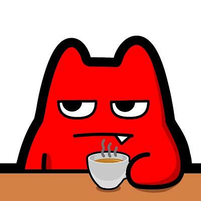 e76120170817魔鬼猫表情喝咖啡半身咖啡杯拿桌子鄙视藐视无语无聊ip