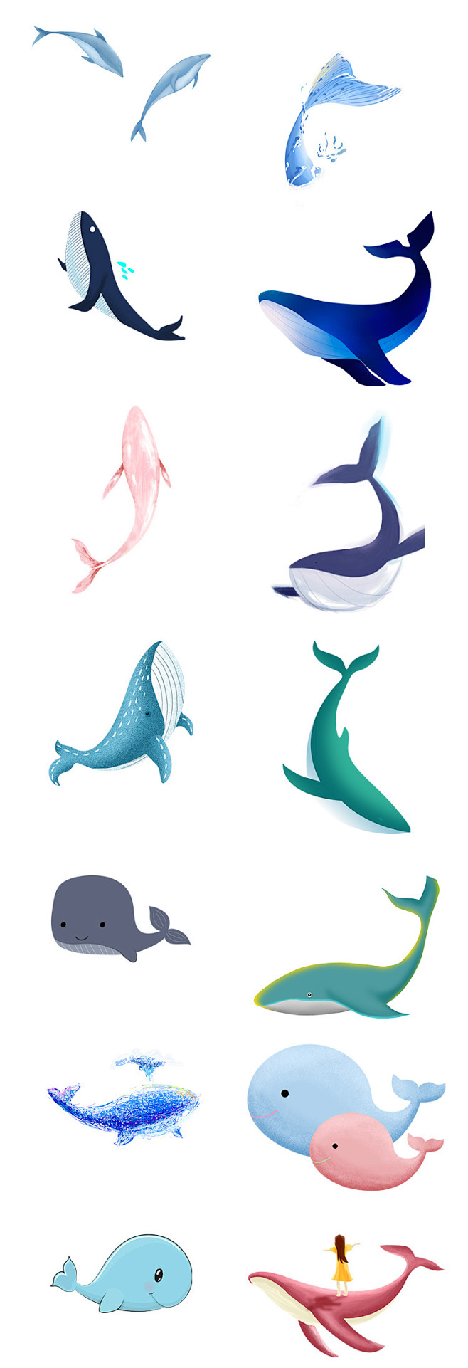 唯美手绘鲸鱼大海主题海洋馆治愈插画风格透明元素png设计素材淘宝网