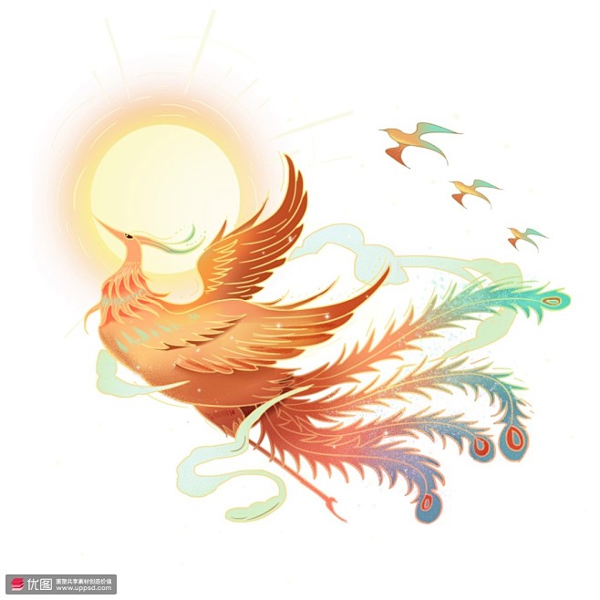 太阳鸟金凤凰国潮手绘免抠png古风插画民俗民风素材下载优图网uppsd