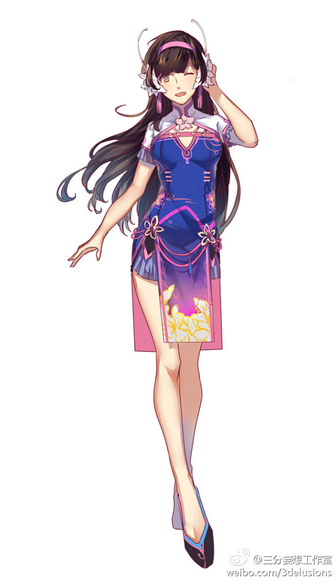 三分妄想守望先锋小美dva爱你哟天使猎空新年大家都要穿上中式旗袍来