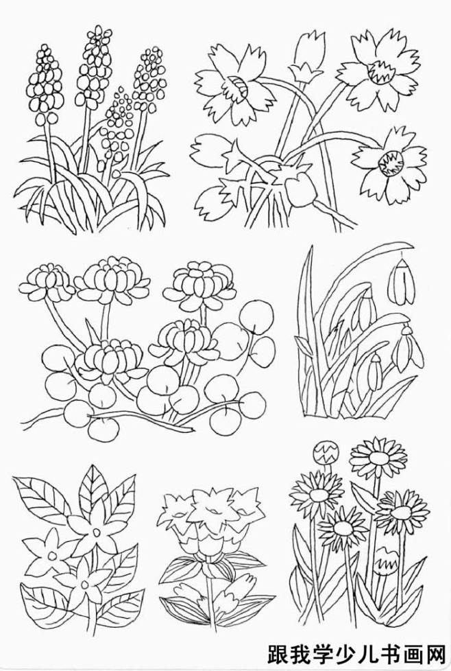 儿童画简笔画手绘线稿花草树木