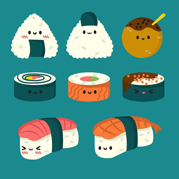 手绘可爱寿司表情插画矢量图素材