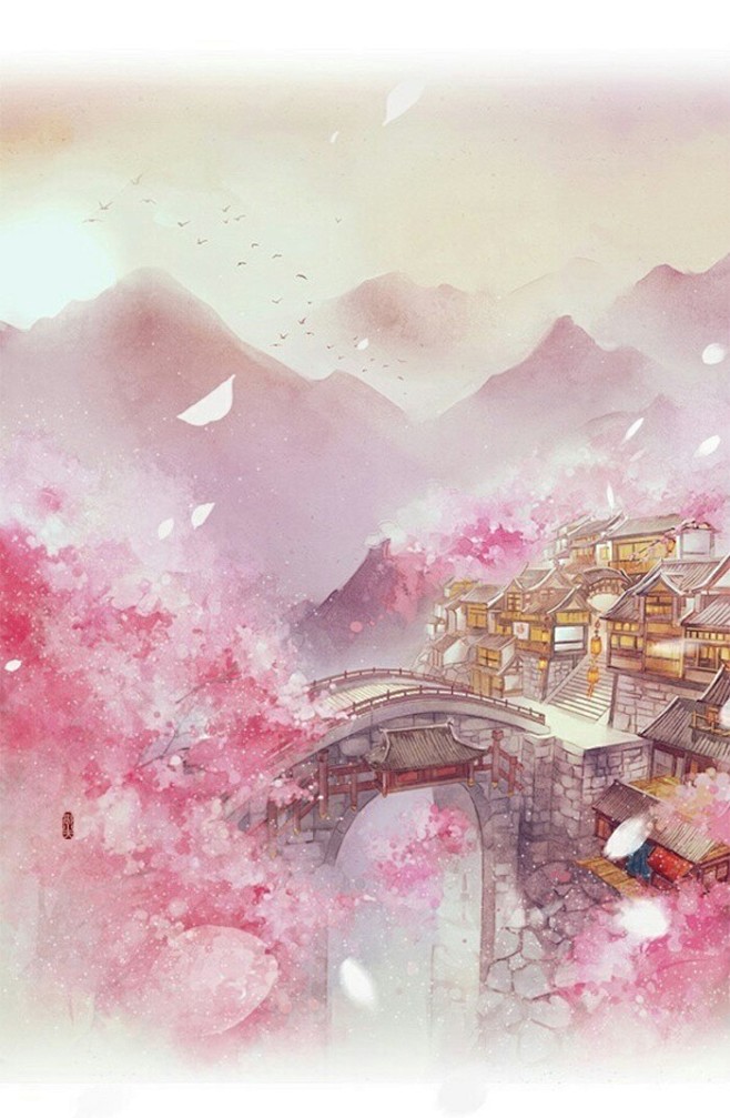 绘 插画 壁纸 樱花 古风 仙鹤 迷香 少女 动漫 头
