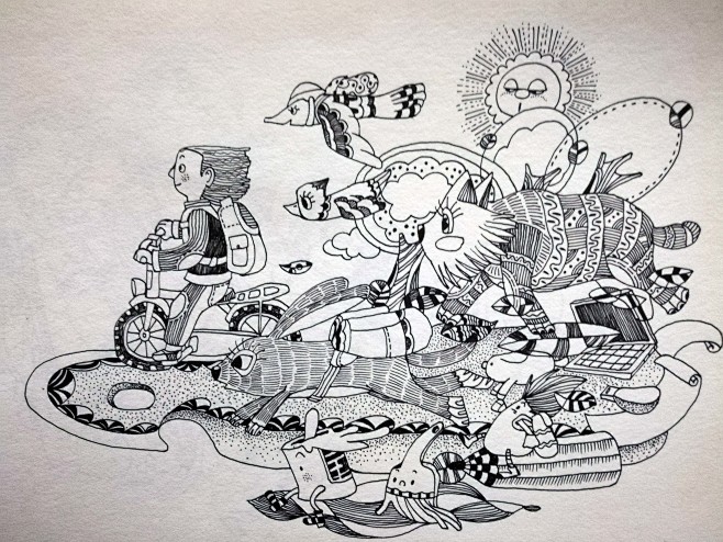 桃子童画 涛仔漫画 黑白线稿 插画