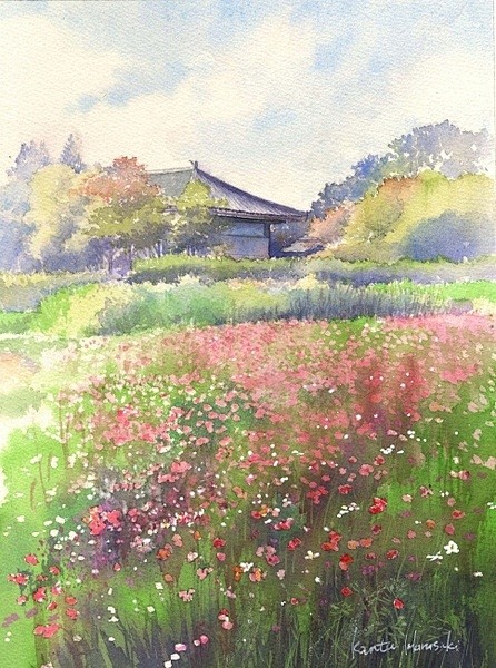 念画日本水彩风景景物唯美清新花acg色彩百度图片