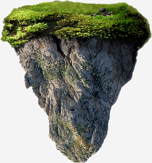 手绘悬浮的锥形山