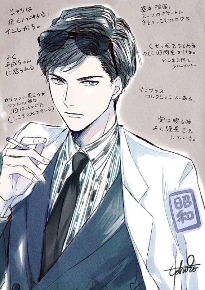 日本画师志岛とひろ绘制的年号男子大正昭和平成令和拟人化的年号各有