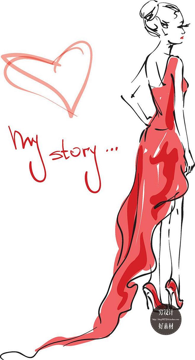 唯美手绘线稿妖娆女性性感女神美容时尚的女孩插图插画g03淘宝网