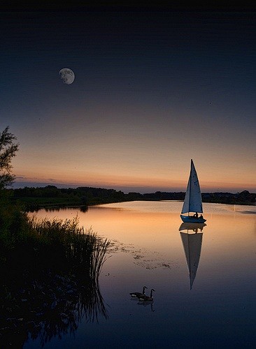 日出下的孤帆图片图片
