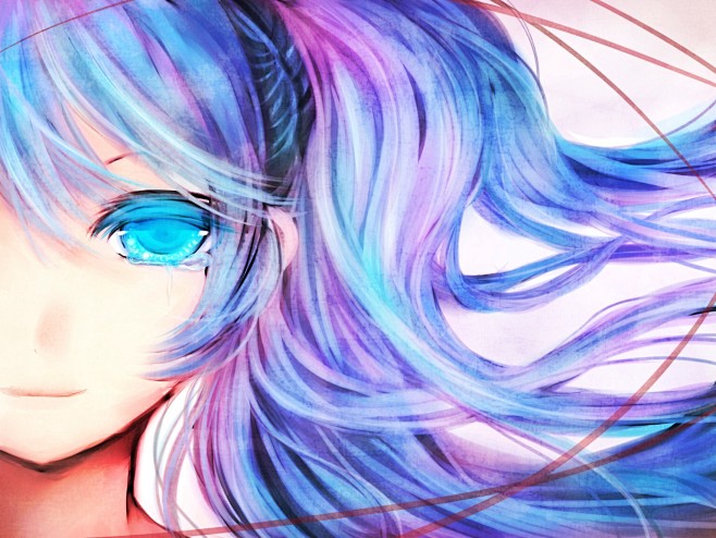 vocaloid初音未来的蓝眼睛流泪蓝色的头发哭动漫女孩的面孔壁纸
