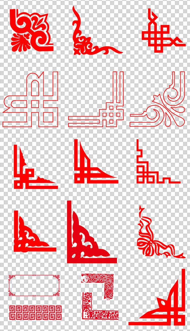 欧式中式角花花纹边框png免抠素材