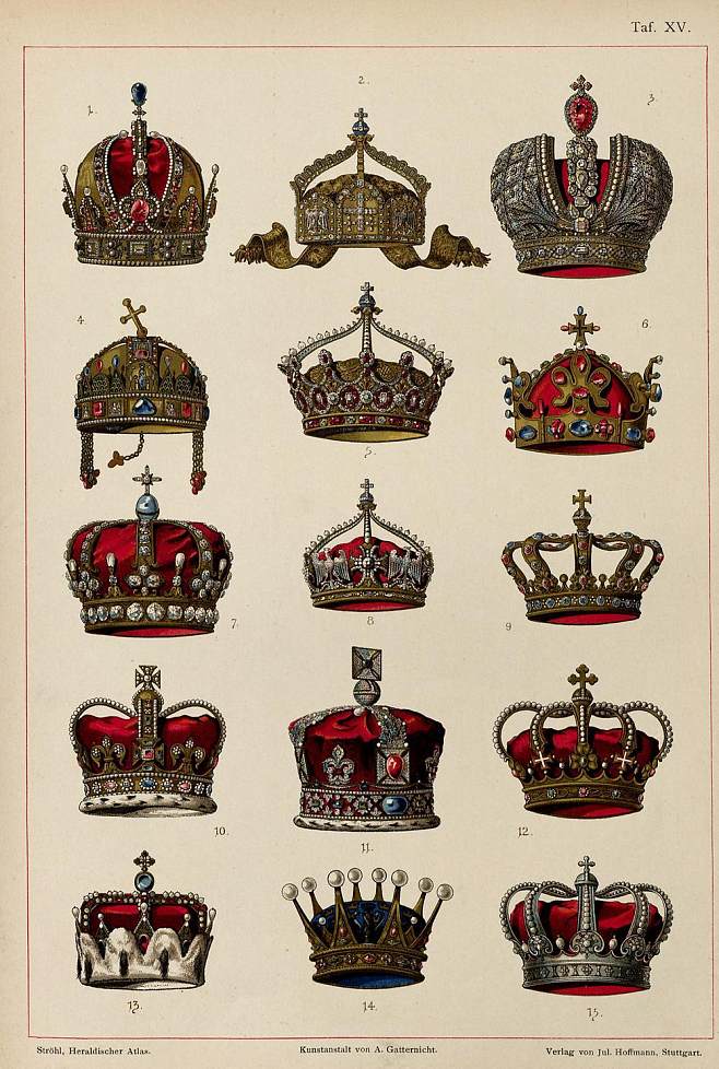 【欧洲各国王冠图例】1.奥地利帝国；2....