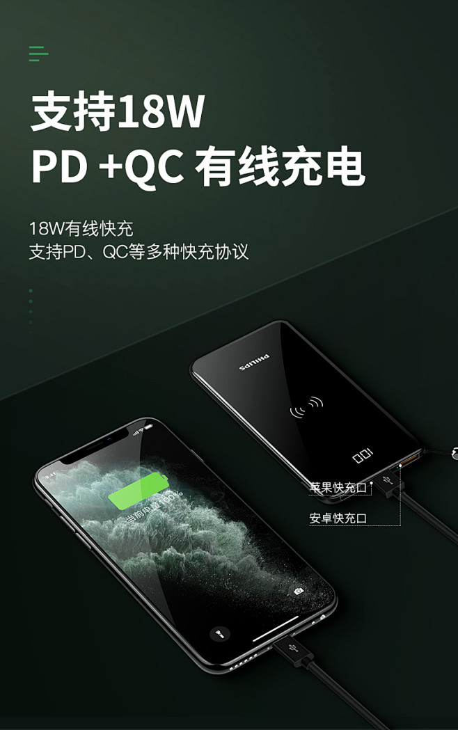 飛利浦無線充電寶pd快充iphone11蘋果專用飛機可攜帶手機x輕薄10000